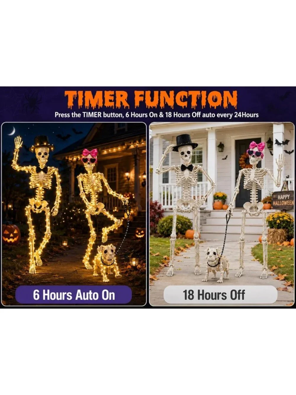 36-Inch Lighted Human & Dog Skeleton Halloween Decor - Spooky Outdoor Display
